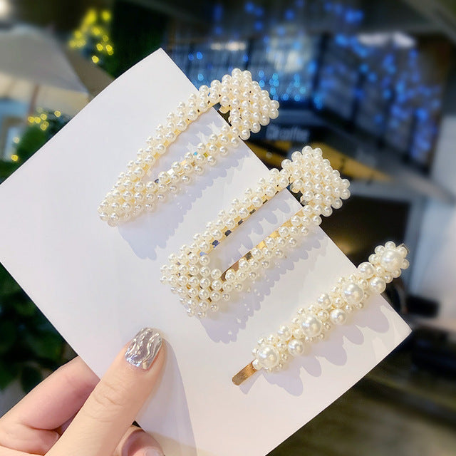 3/4/5pcs/Set Women Girls Elegant Full Pearls Geometric Hair Clips Sweet Hair Ornament Hairpin Barrette Headband Hair Accessories