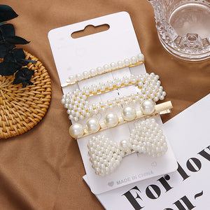 3/4/5pcs/Set Women Girls Elegant Full Pearls Geometric Hair Clips Sweet Hair Ornament Hairpin Barrette Headband Hair Accessories