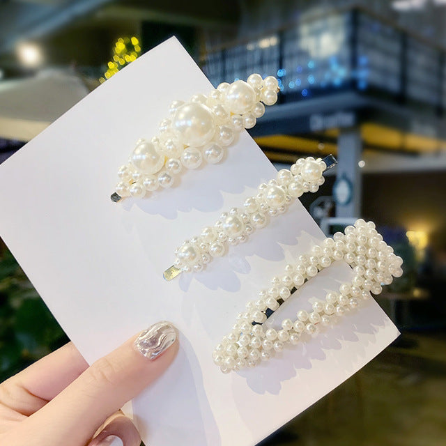 3/4/5pcs/Set Women Girls Elegant Full Pearls Geometric Hair Clips Sweet Hair Ornament Hairpin Barrette Headband Hair Accessories