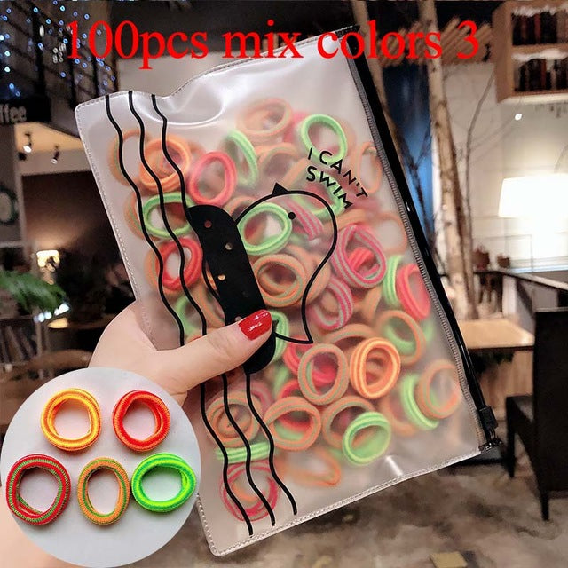 50/100pcs/Set Girls Colorful Nylon Small Elastic Hair Bands Children Ponytail Holder Rubber Bands Headband Kids Hair Accessories