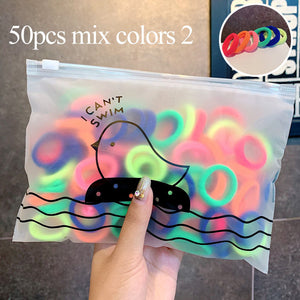 50/100pcs/Set Girls Colorful Nylon Small Elastic Hair Bands Children Ponytail Holder Rubber Bands Headband Kids Hair Accessories