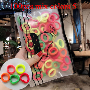 50/100pcs/Set Girls Colorful Nylon Small Elastic Hair Bands Children Ponytail Holder Rubber Bands Headband Kids Hair Accessories