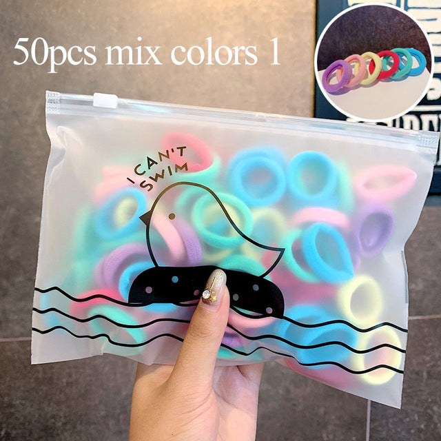 50/100pcs/Set Girls Colorful Nylon Small Elastic Hair Bands Children Ponytail Holder Rubber Bands Headband Kids Hair Accessories