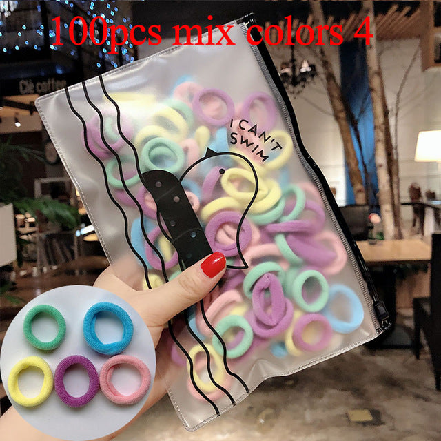 50/100pcs/Set Girls Colorful Nylon Small Elastic Hair Bands Children Ponytail Holder Rubber Bands Headband Kids Hair Accessories