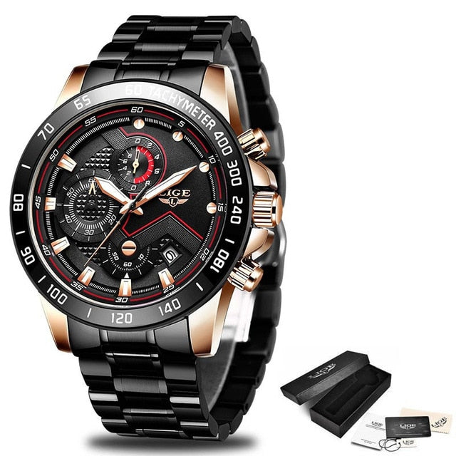 Relogio Masculino 2020 New Watches Men Luxury Brand LIGE Chronograph Men Sports Watches Waterproof Full Steel Quartz Men's Watch