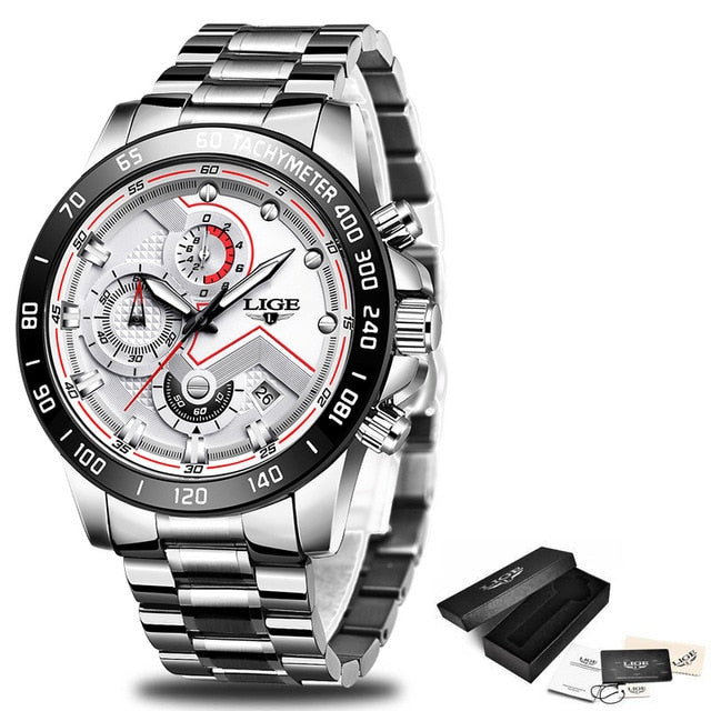 Relogio Masculino 2020 New Watches Men Luxury Brand LIGE Chronograph Men Sports Watches Waterproof Full Steel Quartz Men's Watch