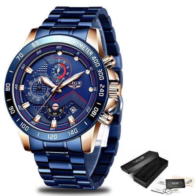 Relogio Masculino 2020 New Watches Men Luxury Brand LIGE Chronograph Men Sports Watches Waterproof Full Steel Quartz Men's Watch
