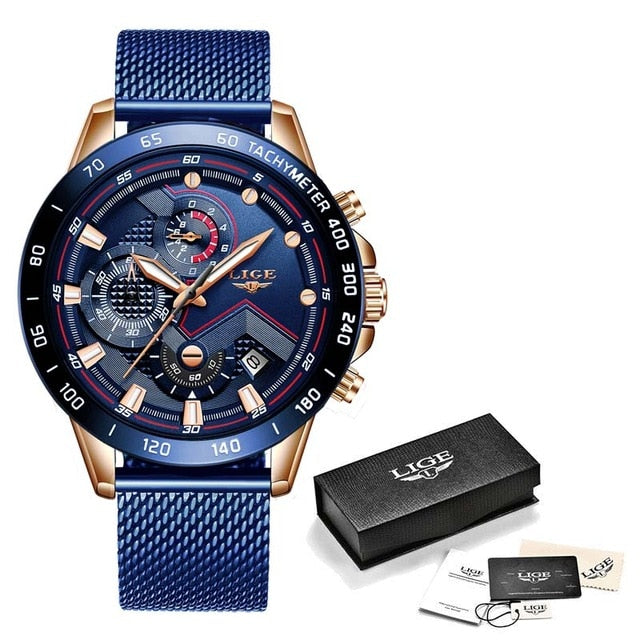 Relogio Masculino 2020 New Watches Men Luxury Brand LIGE Chronograph Men Sports Watches Waterproof Full Steel Quartz Men's Watch