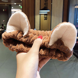 Wash Face Hair Holder Hairbands Soft Warm Coral Fleece Bow Animal Ears Headband For Women Girls Turban Fashion Hair Accessories